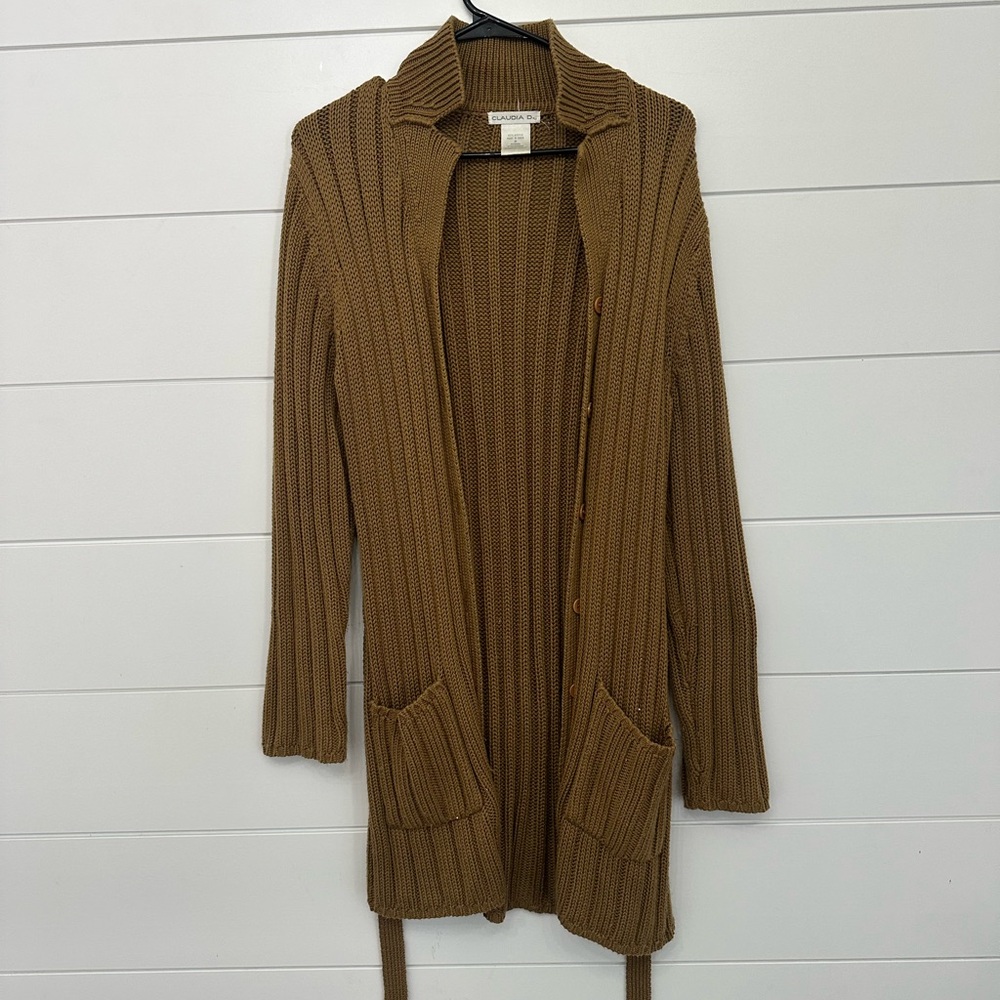 Vintage Brown Ribbed Knit Cardigan Sweater